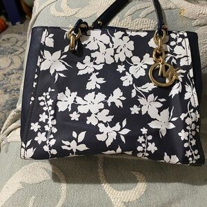 Michael Kors Navy and White Floral Shoulder Bag